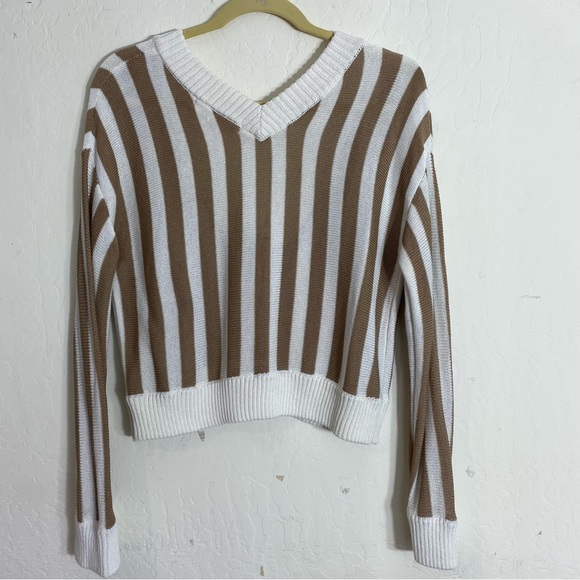 Magnolia South Double V-neck Crop Sweater baggy slouchy size medium Stripes - Picture 2 of 7